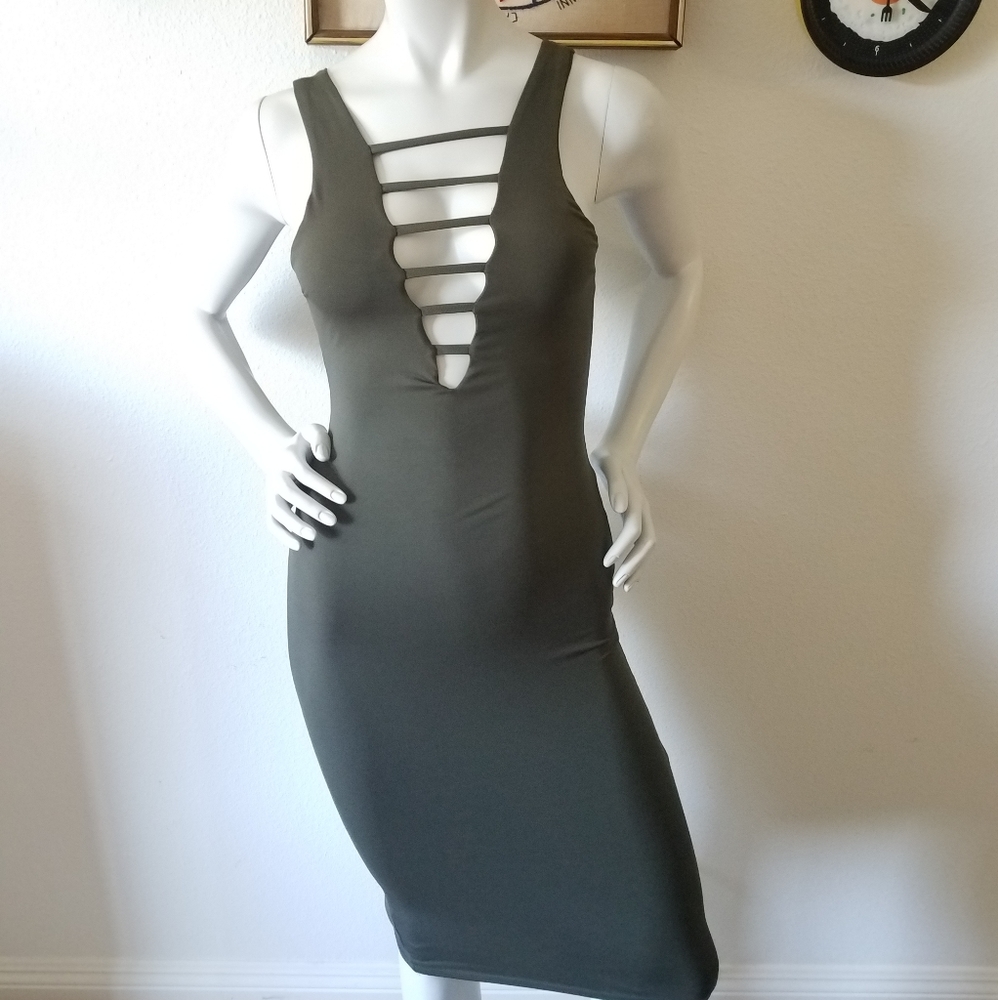 Haute Monde Olive Green Bodycon Dress